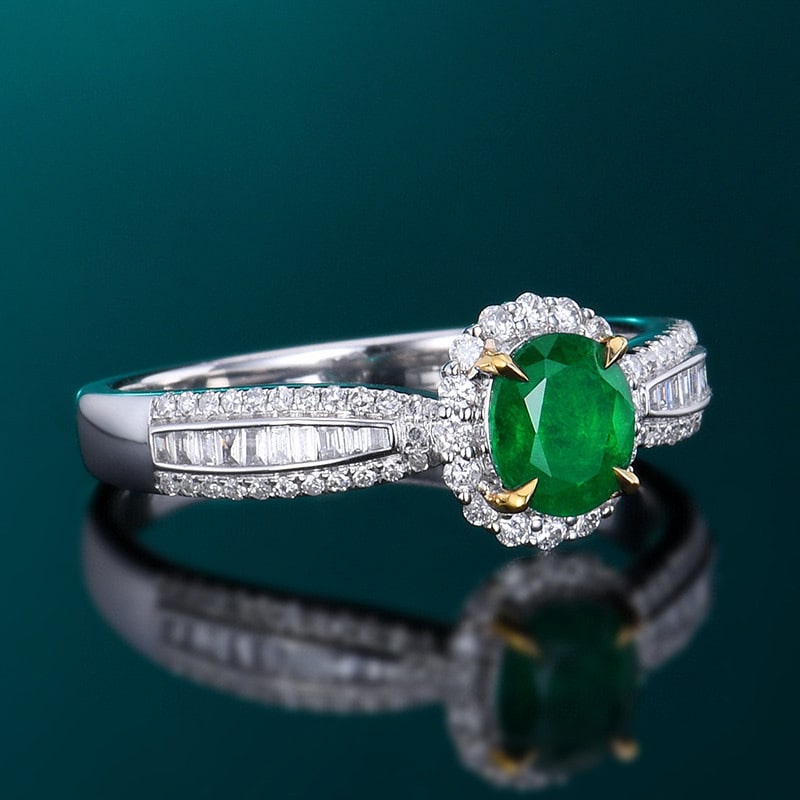 14k Gold 0.92 Ctw Vivid Green Natural Emerald & Diamond Ring - 3