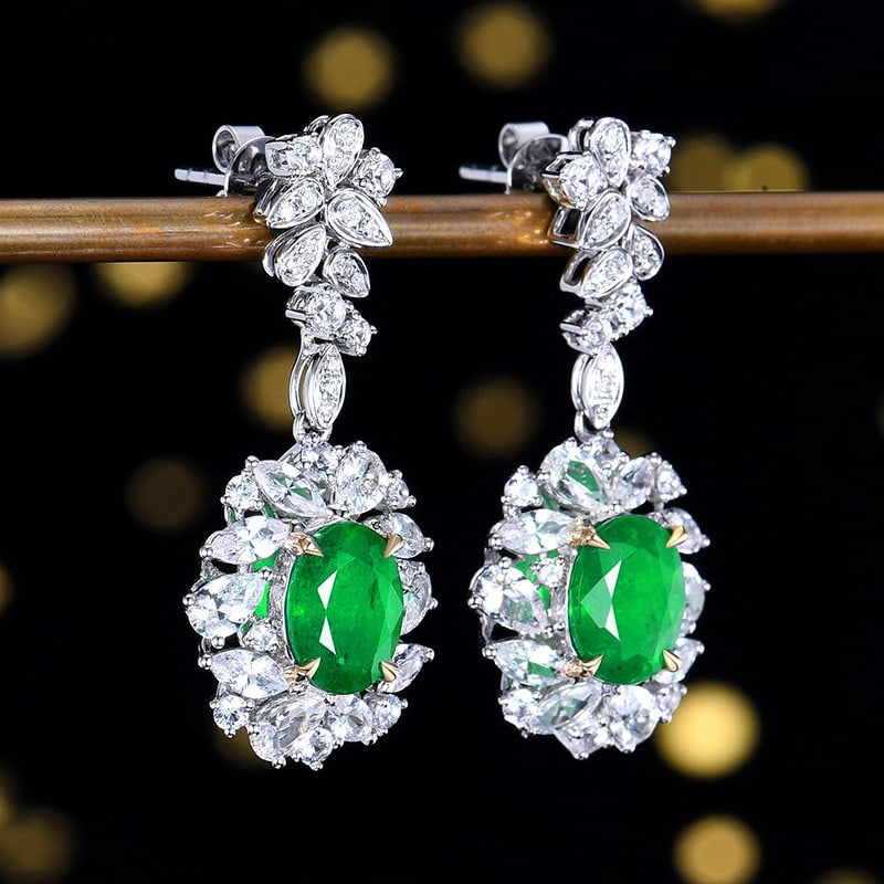 14k Gold 5.23 Ctw Vivid Green Natural Emerald & Sapphire Earrings - 3