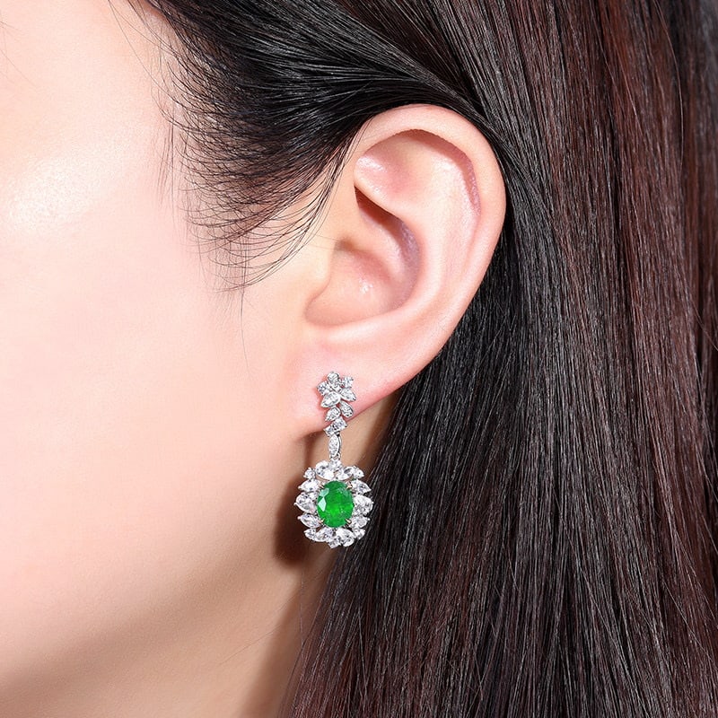 14k Gold 5.23 Ctw Vivid Green Natural Emerald & Sapphire Earrings - 4