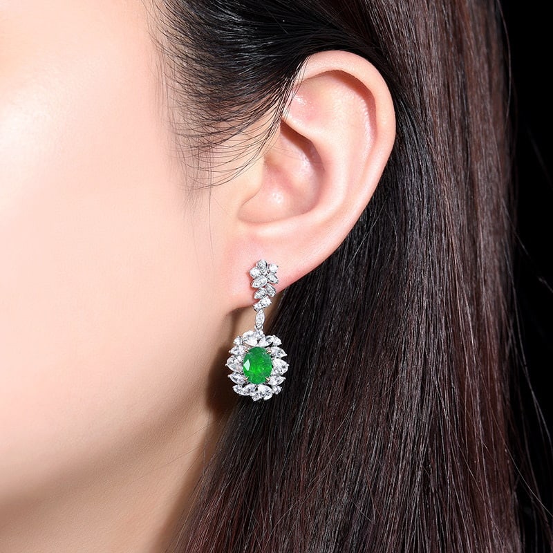 14k Gold 5.23 Ctw Vivid Green Natural Emerald & Sapphire Earrings - 5