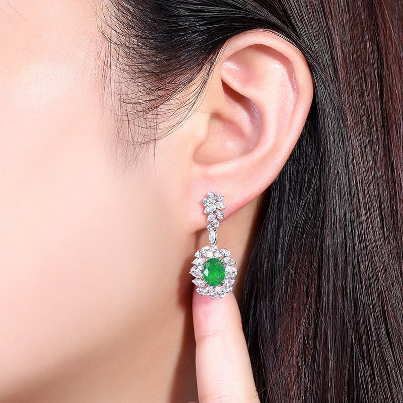 14k Gold 5.23 Ctw Vivid Green Natural Emerald & Sapphire Earrings - 6
