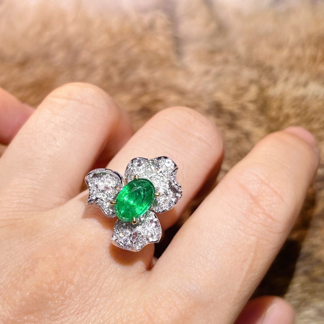 14k Gold 3.21 Ct Vivid Green Natural Emerald & Sapphire & Diamond Jewelry Set - 5