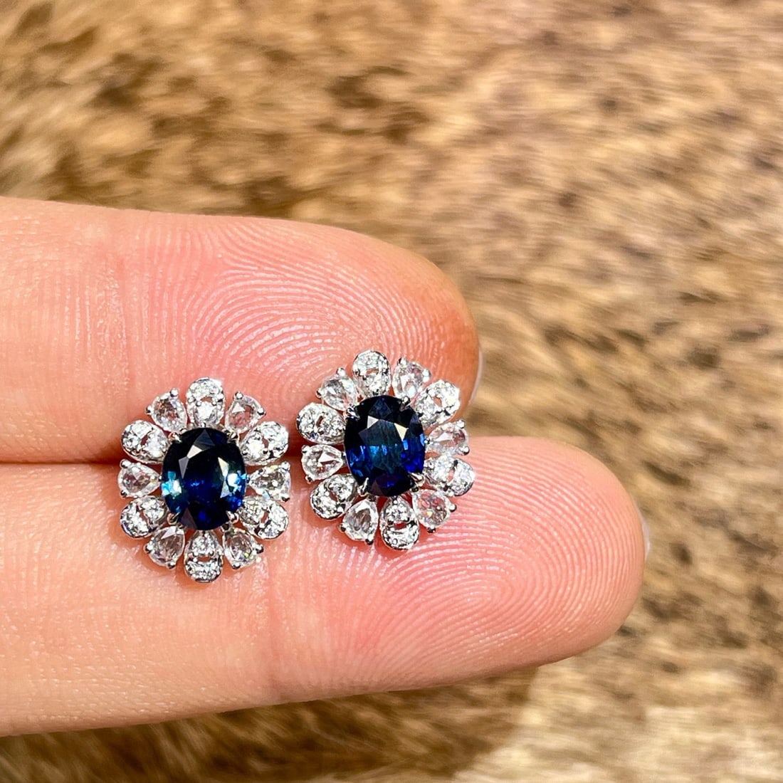 14k Gold 1.87 Ctw Natural Sapphire & Diamond Earrings - 3