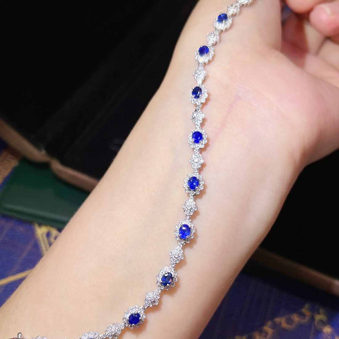 14k Gold 3.21 Ctw Natural Sapphire & Diamond Bracelet - 2