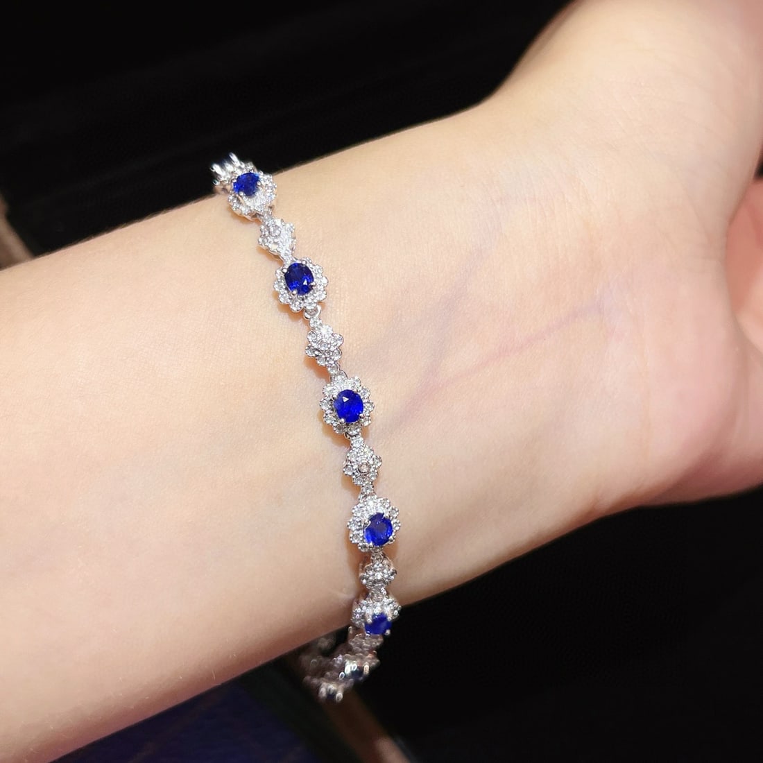 14k Gold 3.21 Ctw Natural Sapphire & Diamond Bracelet - 3