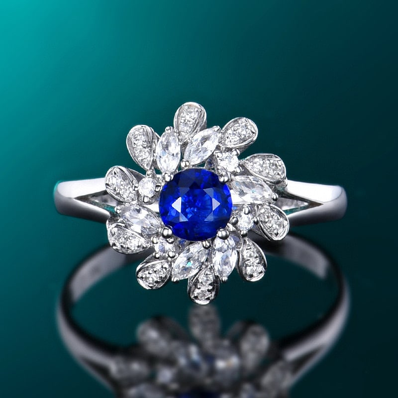 14k Gold 0.58 Ctw Natural Sapphire & Diamond Ring: Ref:230984372 // gold content:14k gold // ring size:7. 25us // // main gemstone:sapphire // shape:round // carat weight:0. 5ct // color:royal blue // treatment:natural // cut grade:g // // adjacent