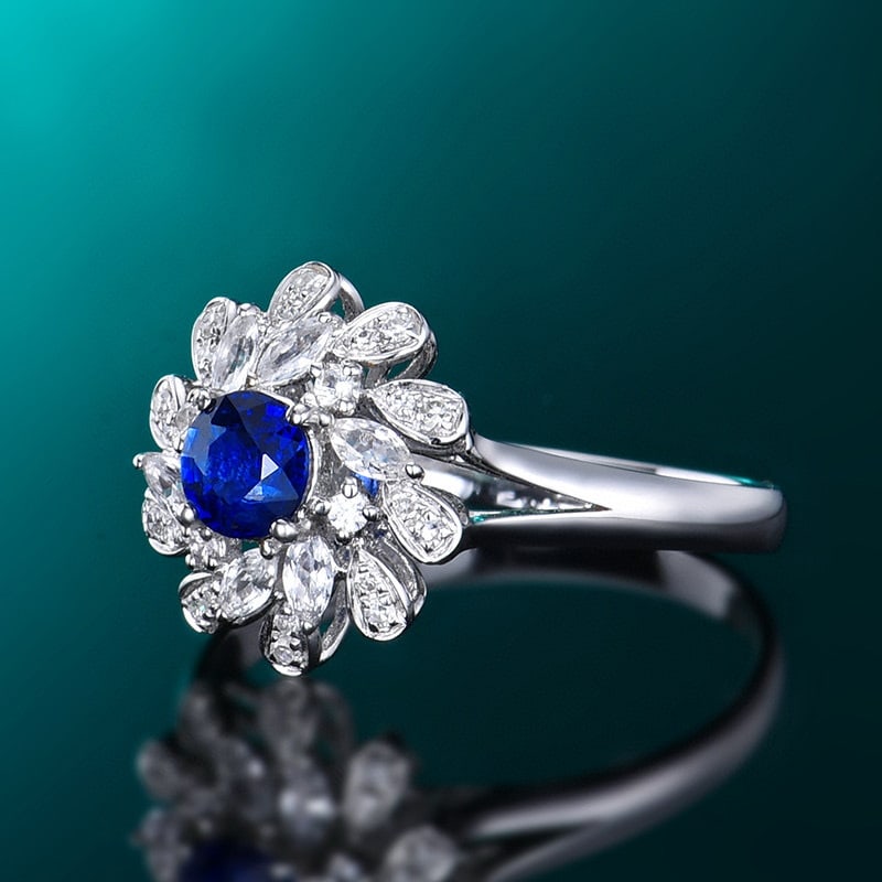 14k Gold 0.58 Ctw Natural Sapphire & Diamond Ring - 2