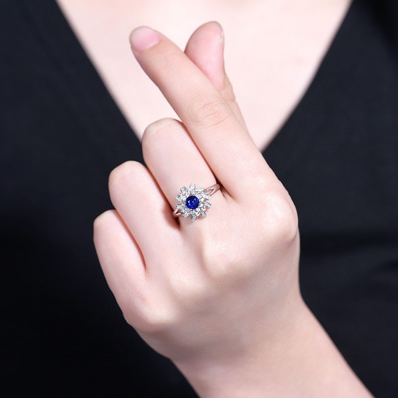 14k Gold 0.58 Ctw Natural Sapphire & Diamond Ring - 6
