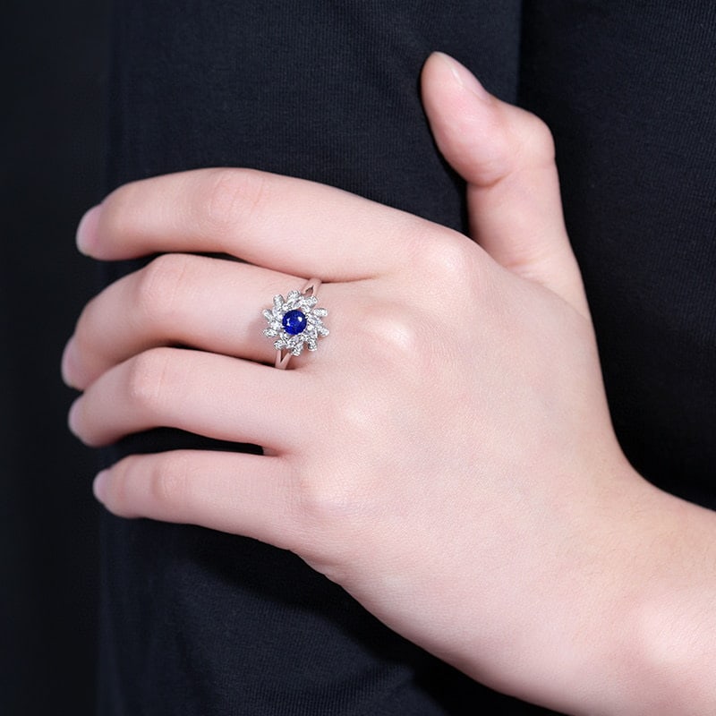 14k Gold 0.58 Ctw Natural Sapphire & Diamond Ring - 7