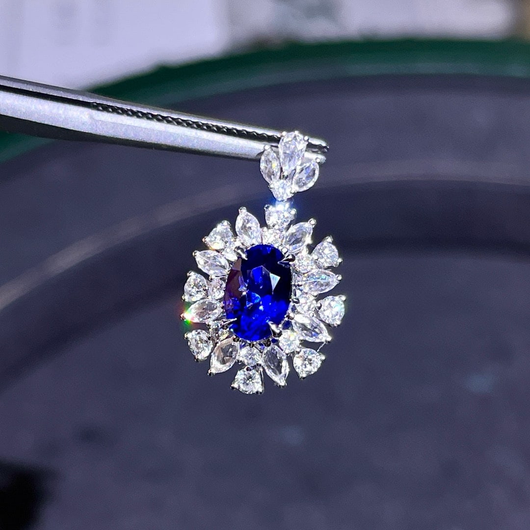 14k Gold 2.27 Ctw Natural Sapphire & Diamond Pendant( Without Chain ) - 2