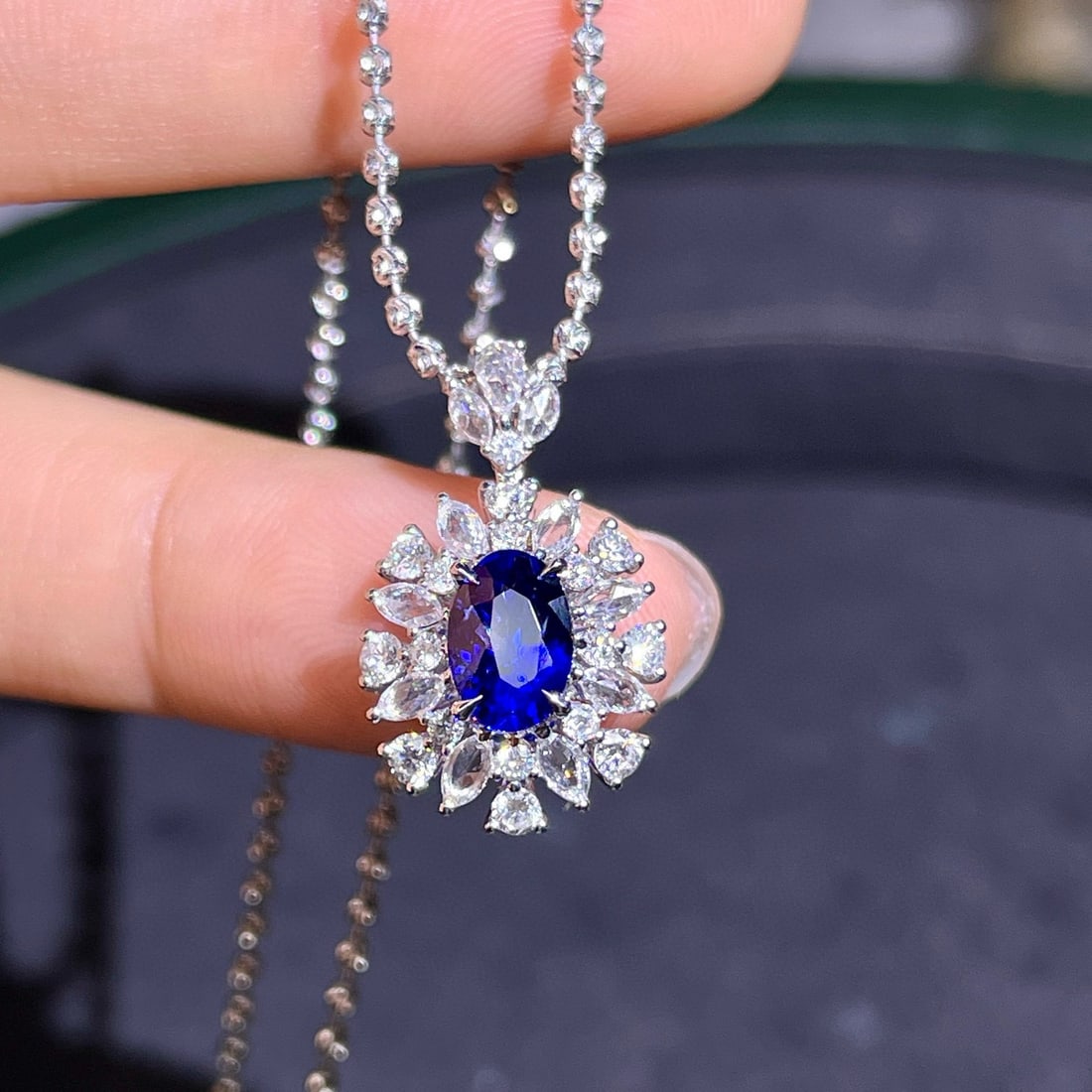 14k Gold 2.27 Ctw Natural Sapphire & Diamond Pendant( Without Chain ) - 3