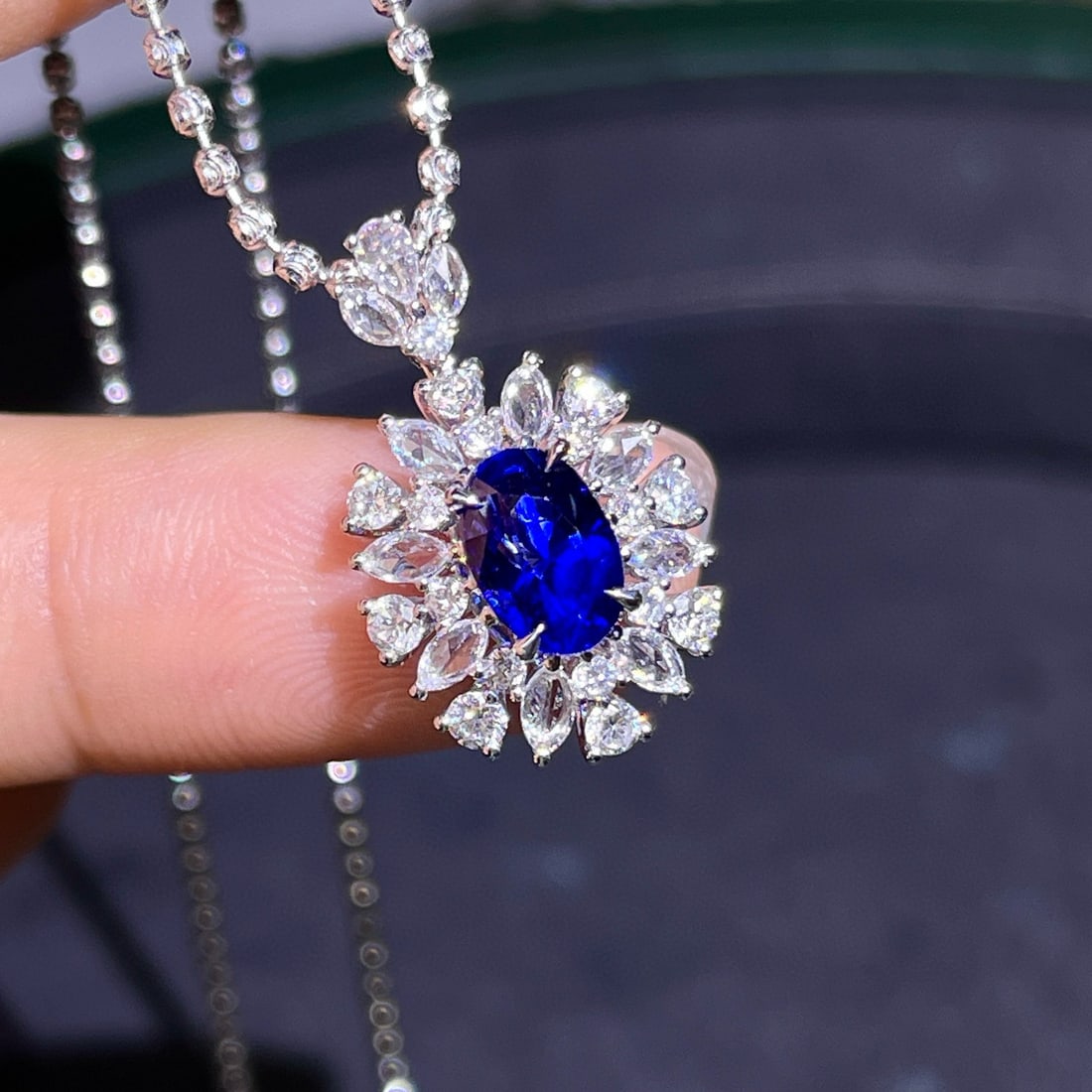 14k Gold 2.27 Ctw Natural Sapphire & Diamond Pendant( Without Chain ) - 4