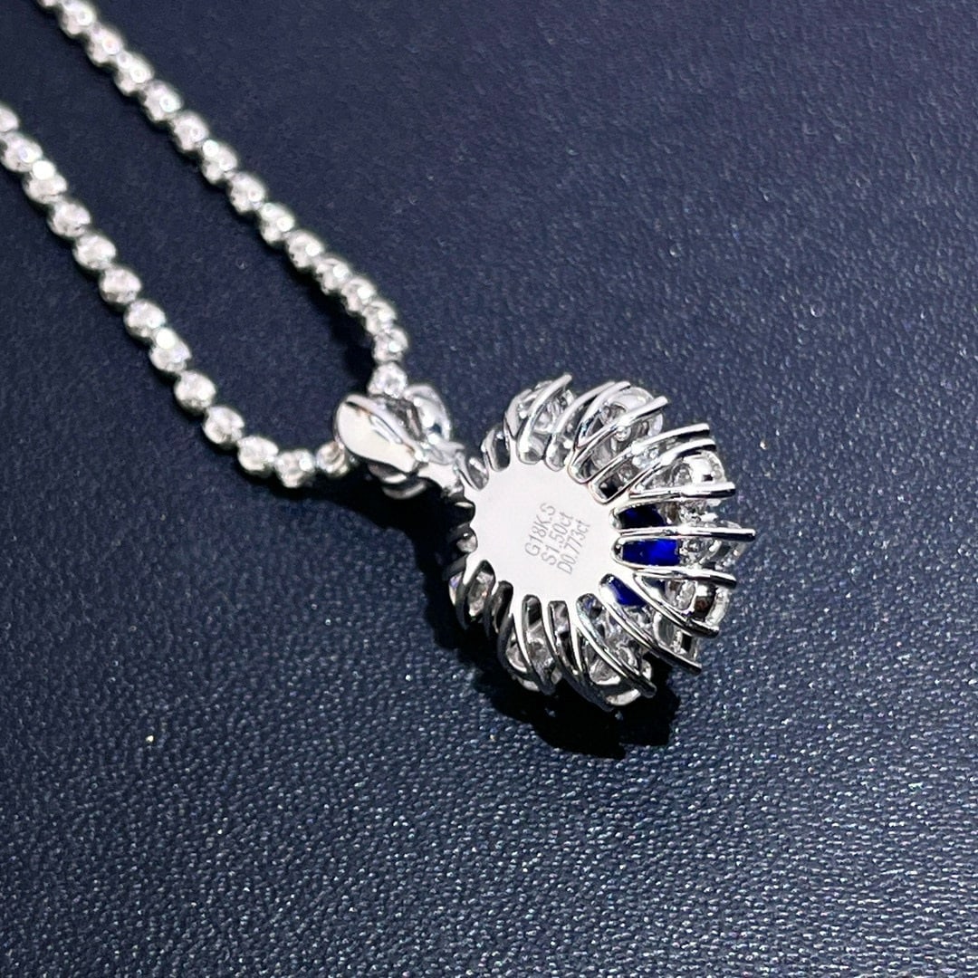 14k Gold 2.27 Ctw Natural Sapphire & Diamond Pendant( Without Chain ) - 5