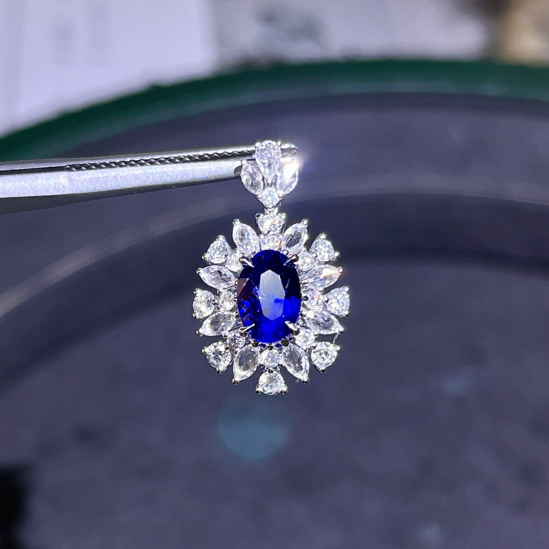 14k Gold 2.27 Ctw Natural Sapphire & Diamond Pendant( Without Chain ) - 6