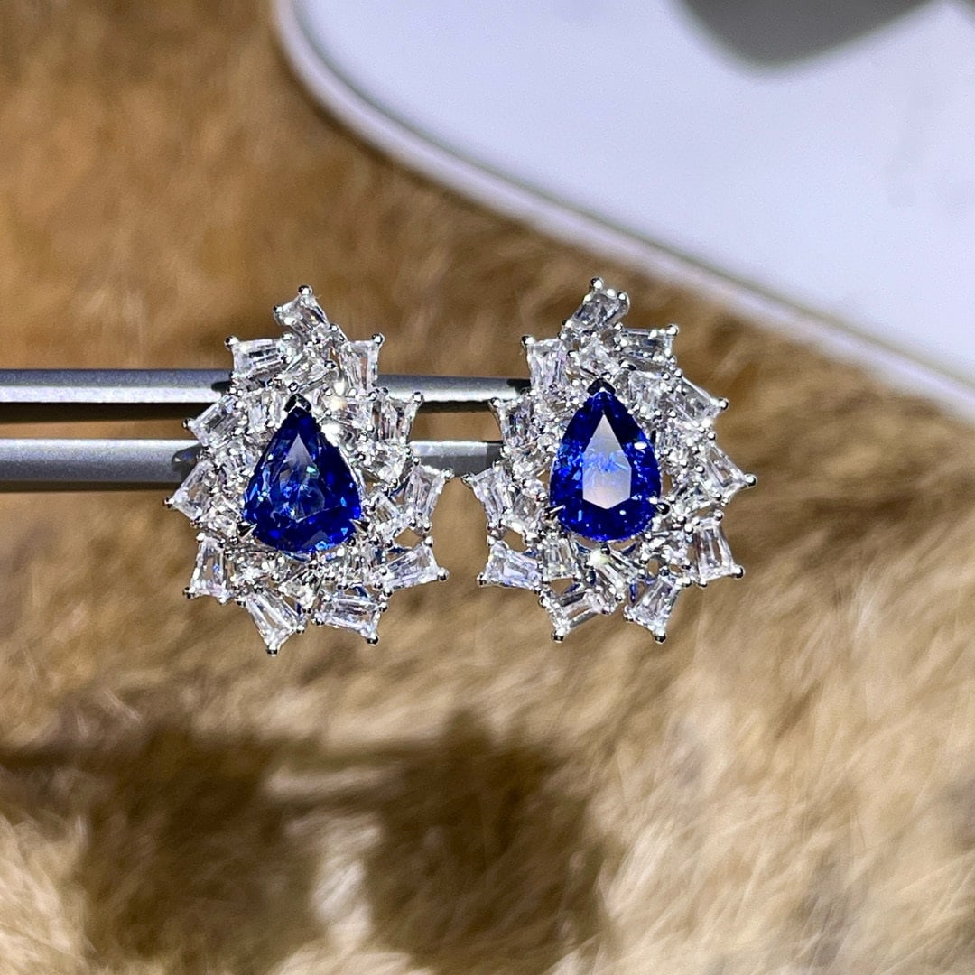 14k Gold 3.47 Ctw Natural Sapphire & Sapphire Earrings - 4
