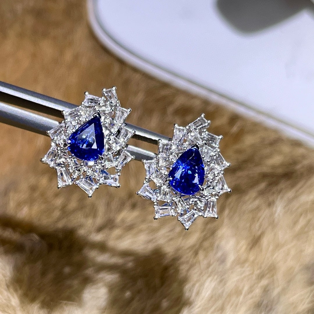 14k Gold 3.47 Ctw Natural Sapphire & Sapphire Earrings - 5