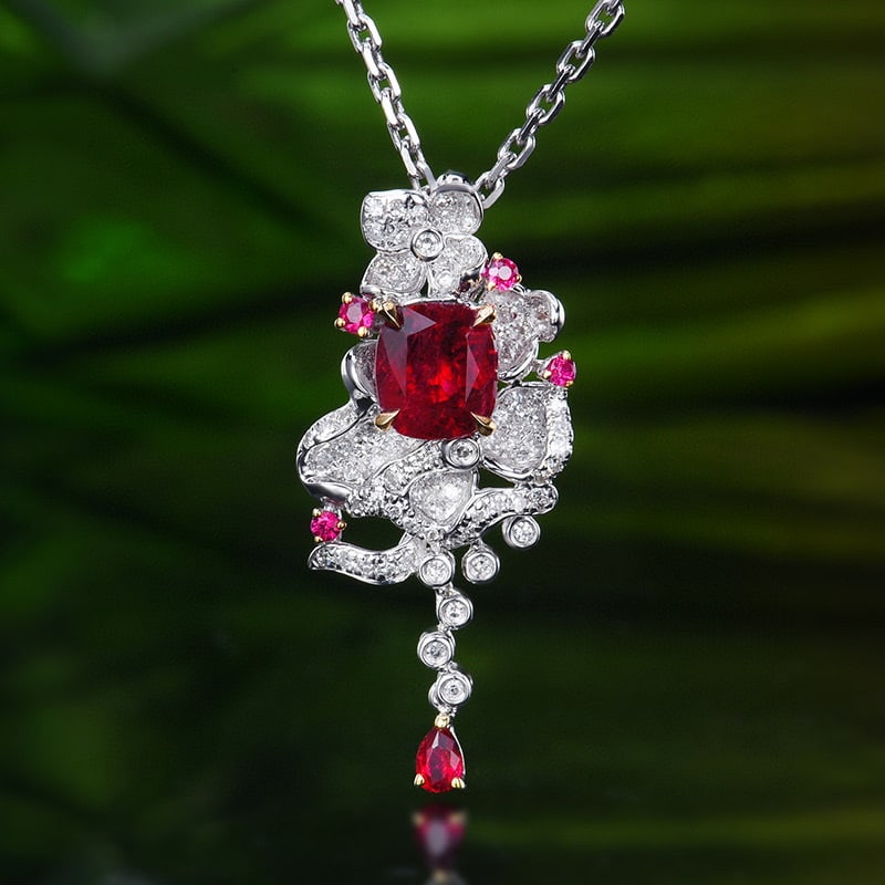 14k Gold 1.26 Ctw Natural Ruby & Diamond Pendant( Without Chain ): Ref:230984388 // gold content:14k gold // main gemstone:ruby // shape:cushion // carat weight:1. 02ct // color:pigeonblood red // treatment:natural // // adjacent gemstone 2 : diamond // number of sto