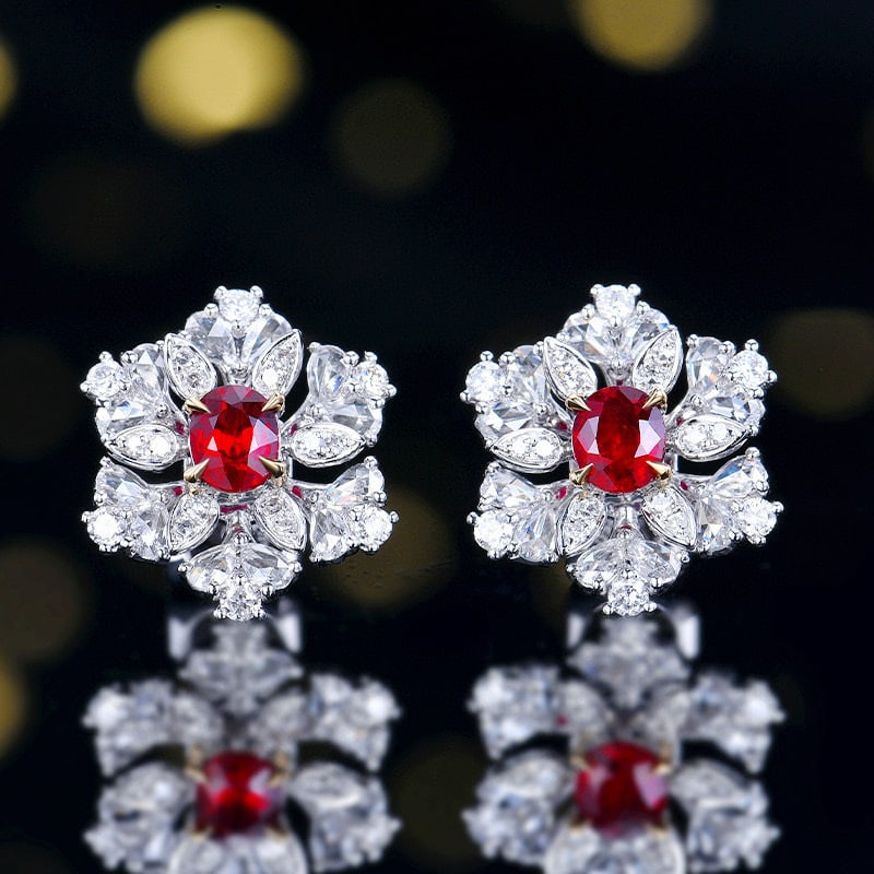 14k Gold 1.26 Ctw Natural Ruby & Diamond Earrings: Ref:230984389 // gold content:14k gold // main gemstone:ruby // shape:oval // carat weight:0. 55ct // color:pigeonblood red // treatment:natural // // adjacent gemstone 2 : diamond // number of stones