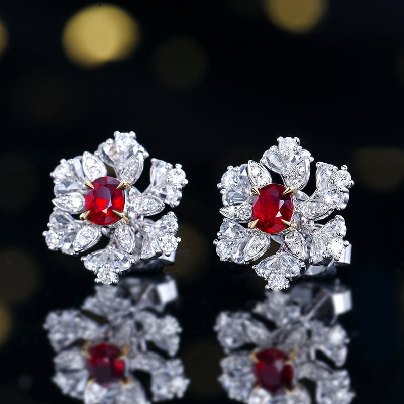 14k Gold 1.26 Ctw Natural Ruby & Diamond Earrings - 2