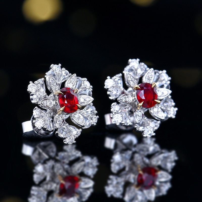 14k Gold 1.26 Ctw Natural Ruby & Diamond Earrings - 3