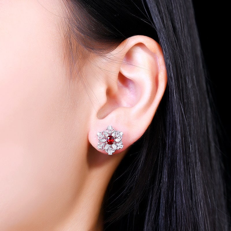 14k Gold 1.26 Ctw Natural Ruby & Diamond Earrings - 4