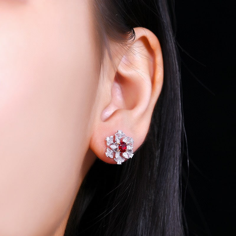 14k Gold 1.26 Ctw Natural Ruby & Diamond Earrings - 6