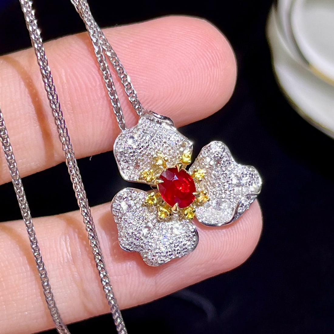 14k Gold 1.13 Ctw Natural Ruby & Diamond Pendant( Without Chain ) - 3