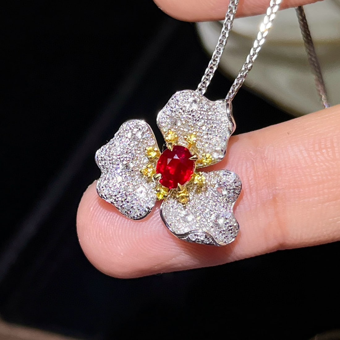 14k Gold 1.13 Ctw Natural Ruby & Diamond Pendant( Without Chain ) - 4