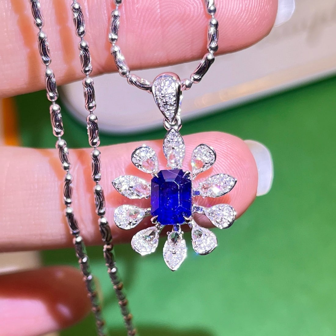 14k Gold 2.18 Ctw Natural Sapphire & Diamond Pendant( Without Chain ) - 3