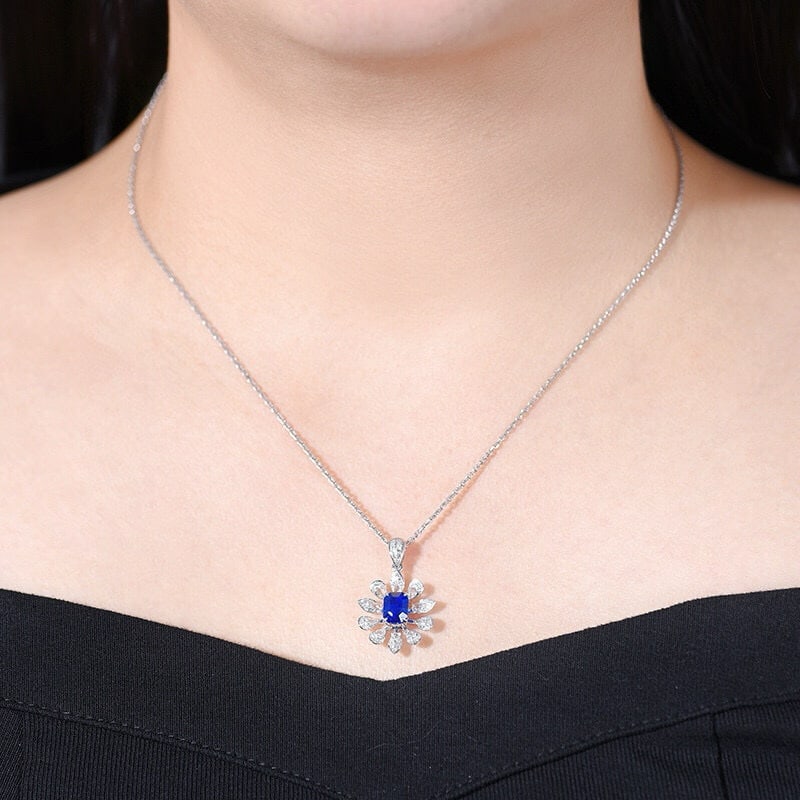 14k Gold 2.18 Ctw Natural Sapphire & Diamond Pendant( Without Chain ) - 4