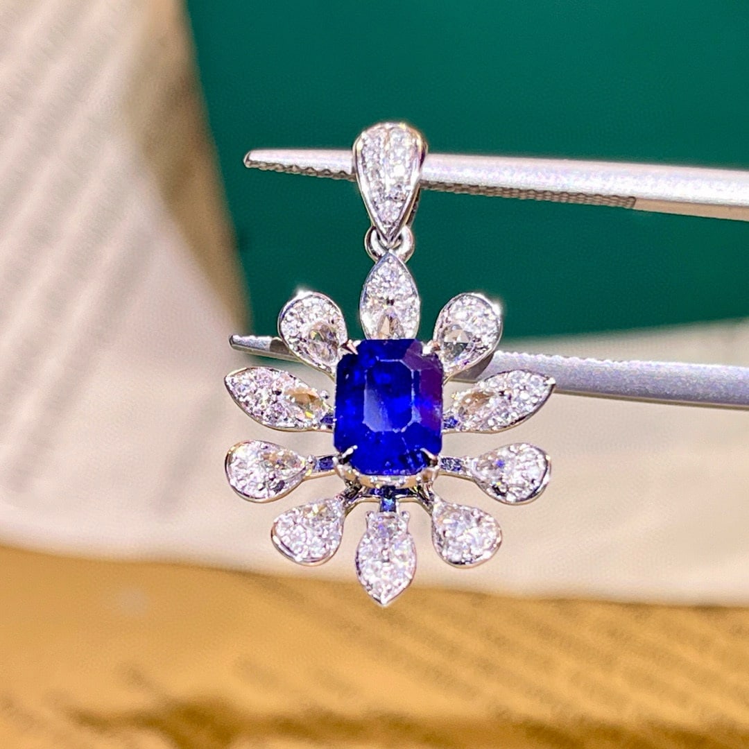 14k Gold 2.18 Ctw Natural Sapphire & Diamond Pendant( Without Chain ) - 5