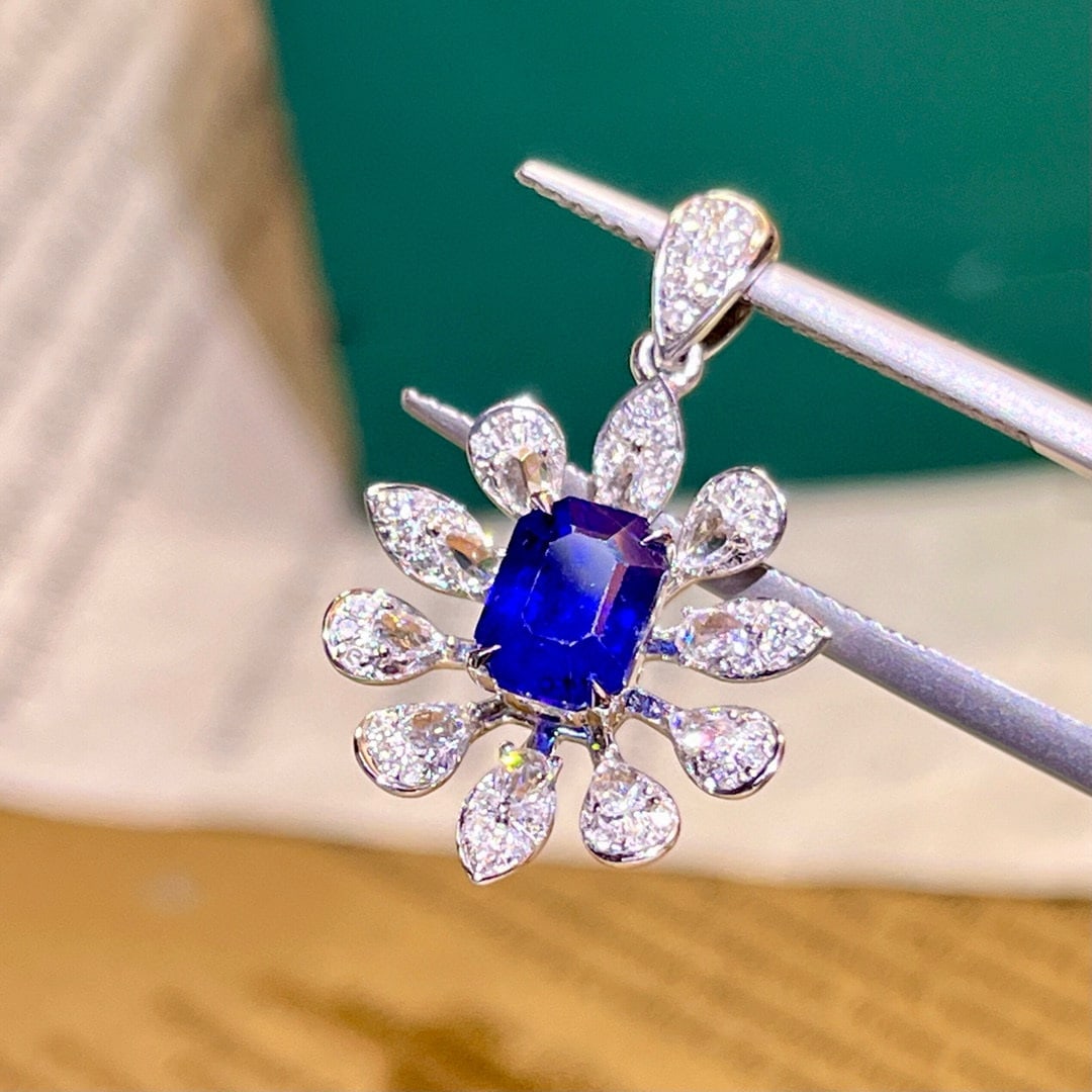 14k Gold 2.18 Ctw Natural Sapphire & Diamond Pendant( Without Chain ) - 6