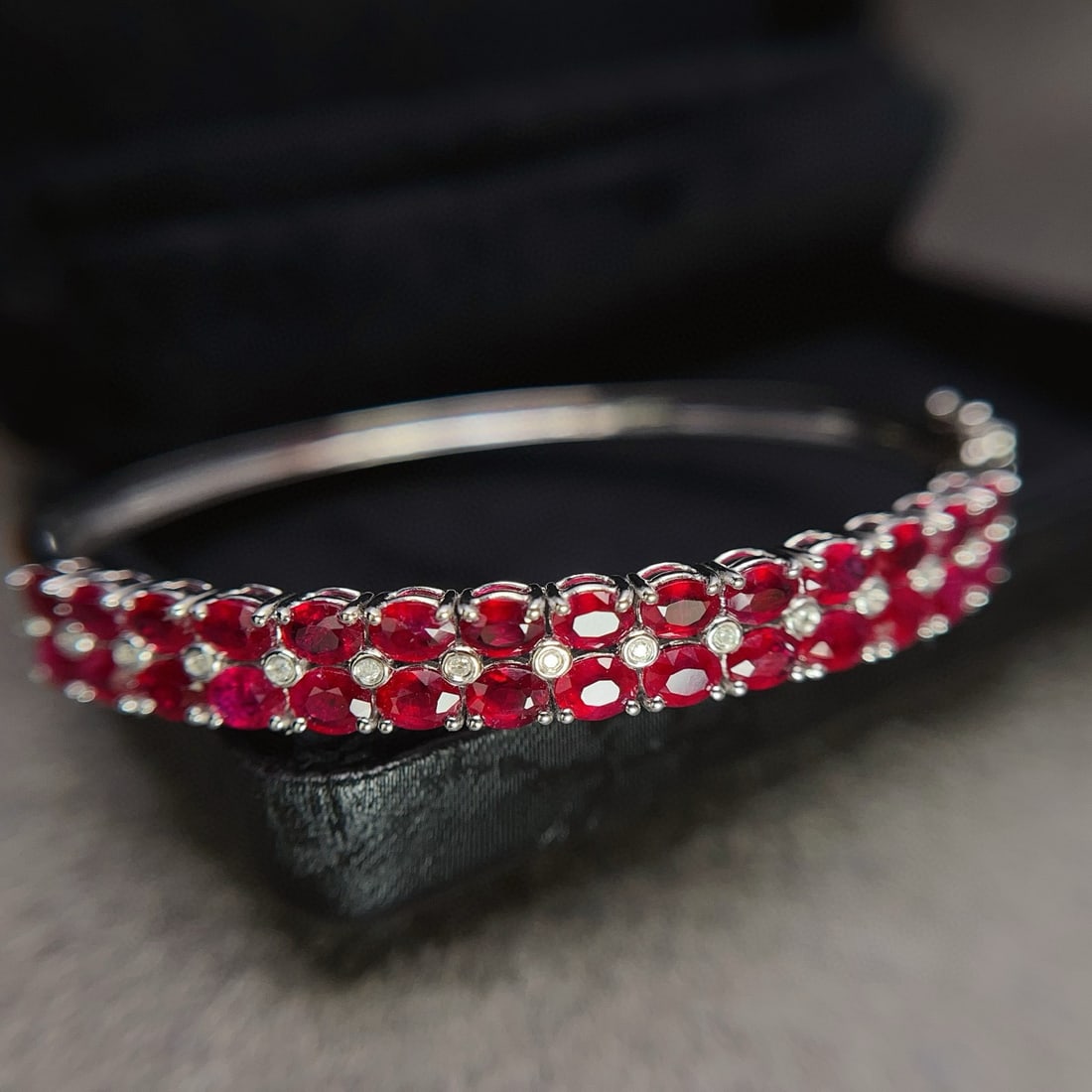 14k Gold 7.20 Ct Natural Ruby & Diamond Bangle - 3