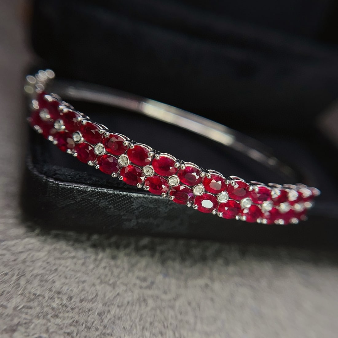 14k Gold 7.20 Ct Natural Ruby & Diamond Bangle - 6