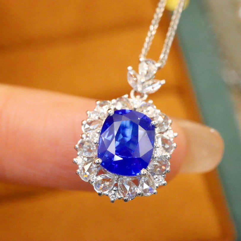 14k Gold 2.53 Ctw Natural Sapphire & Diamond Pendant( Without Chain ) - 2