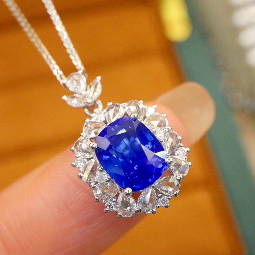 14k Gold 2.53 Ctw Natural Sapphire & Diamond Pendant( Without Chain ) - 3