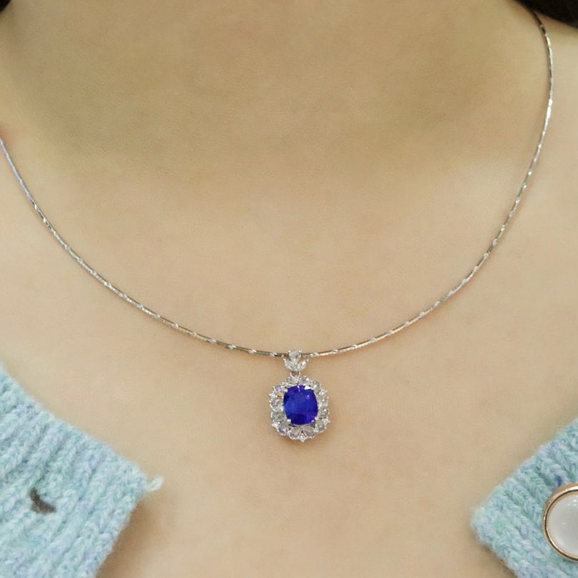 14k Gold 2.53 Ctw Natural Sapphire & Diamond Pendant( Without Chain ) - 5