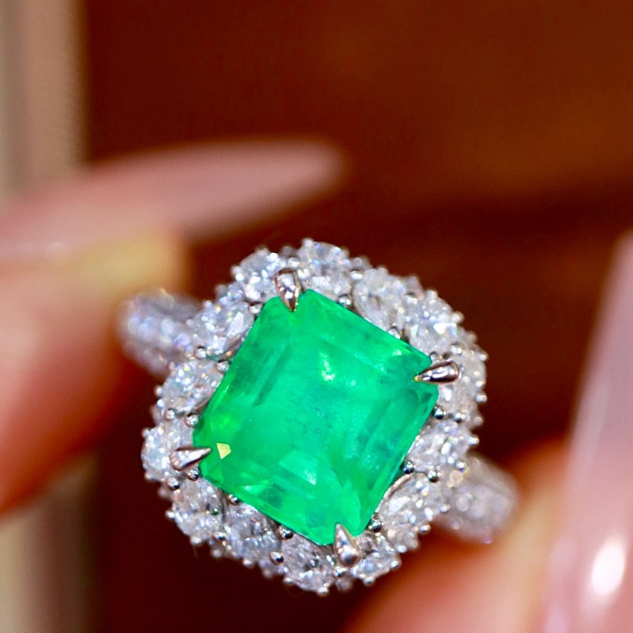 14k Gold 3.26 Ctw Natural Emerald & Diamond Ring - 5