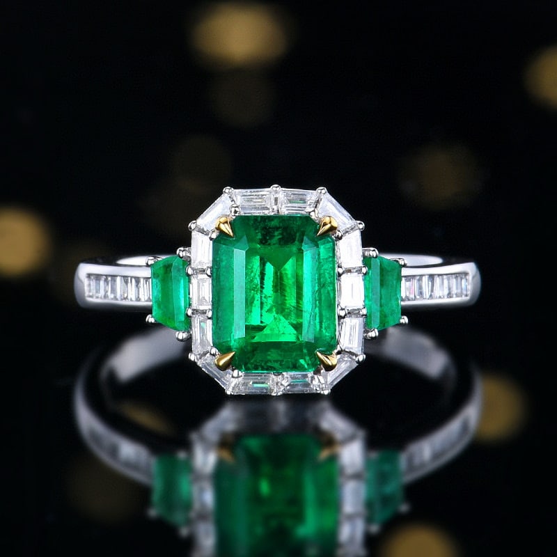 14k Gold 1.43 Ctw Vivid Green Natural Emerald & Diamond Ring (1 of 8)