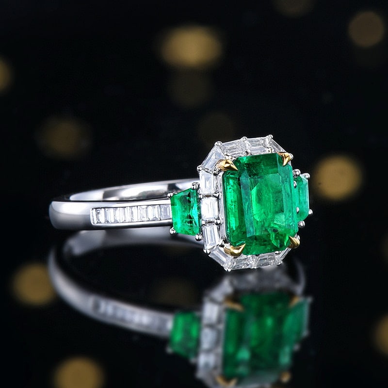 14k Gold 1.43 Ctw Vivid Green Natural Emerald & Diamond Ring - 3