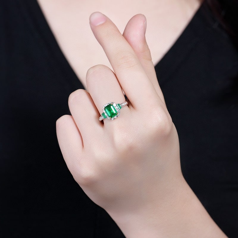 14k Gold 1.43 Ctw Vivid Green Natural Emerald & Diamond Ring - 6