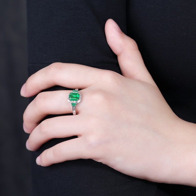 14k Gold 1.43 Ctw Vivid Green Natural Emerald & Diamond Ring - 7