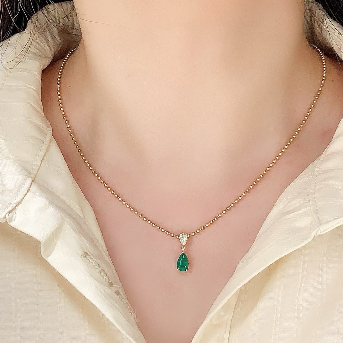 14k Gold 1.44 Ctw Vivid Green Natural Emerald & Diamond Pendant( Without Chain ) - 6