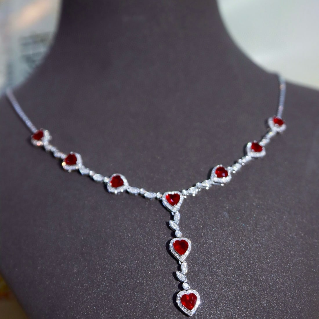 14k Gold 4.56 Ctw Vivid Red Natural Ruby & Diamond Necklace - 5