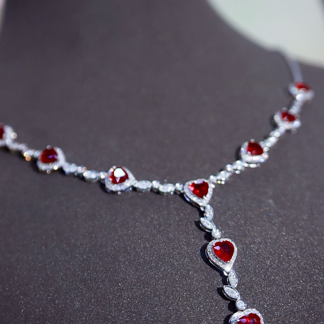 14k Gold 4.56 Ctw Vivid Red Natural Ruby & Diamond Necklace - 8