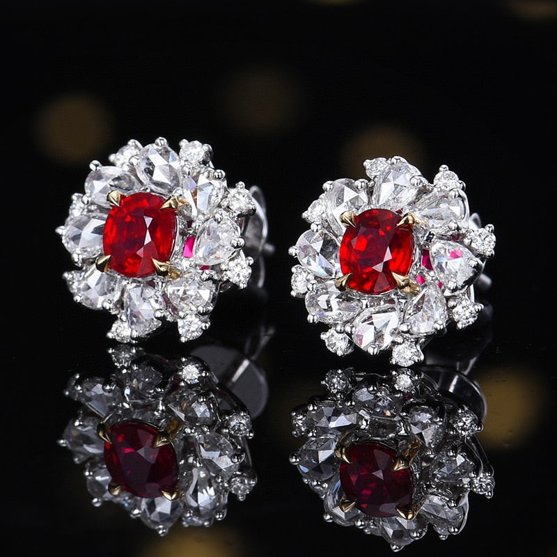 14k Gold 1.20 Ctw Natural Ruby & Diamond Earrings - 2