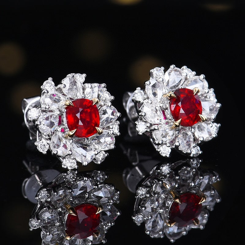 14k Gold 1.20 Ctw Natural Ruby & Diamond Earrings - 3