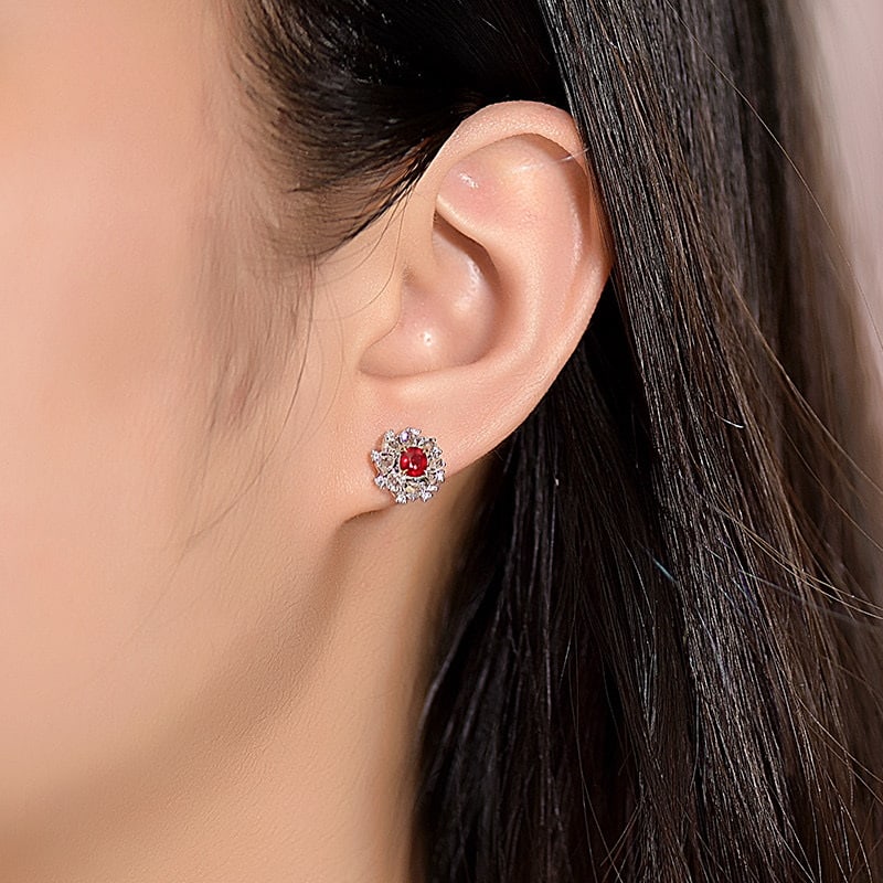 14k Gold 1.20 Ctw Natural Ruby & Diamond Earrings - 5