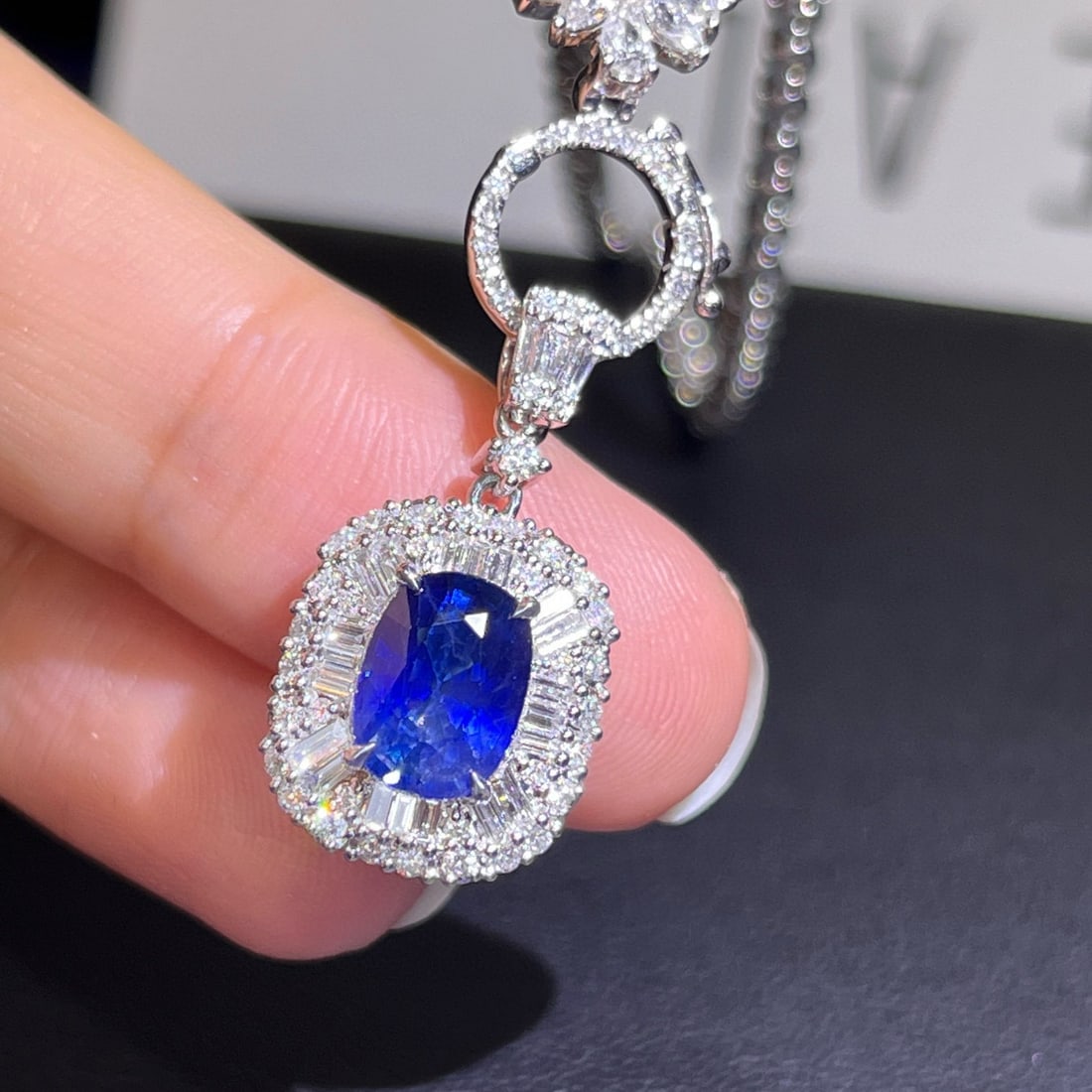 14k Gold 2.95 Ctw Natural Sapphire & Diamond Pendant( Without Chain ) - 2