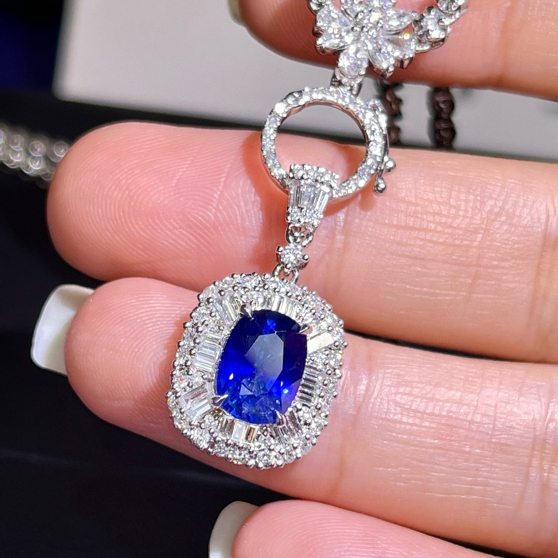 14k Gold 2.95 Ctw Natural Sapphire & Diamond Pendant( Without Chain ) - 3